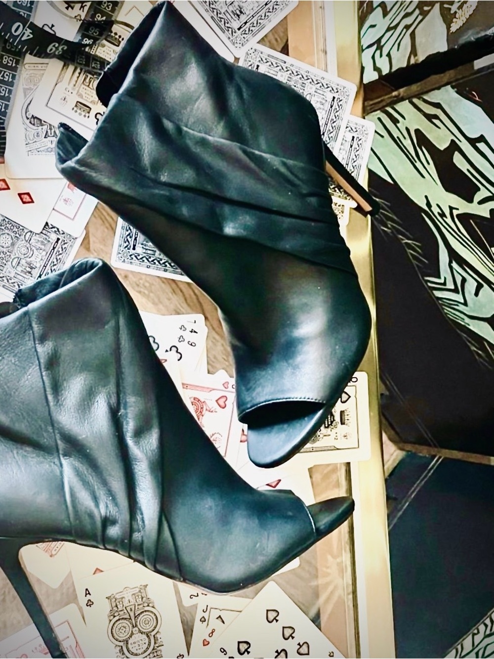♥️ Vince Camuto Black Peep-Toe Heeled Boots